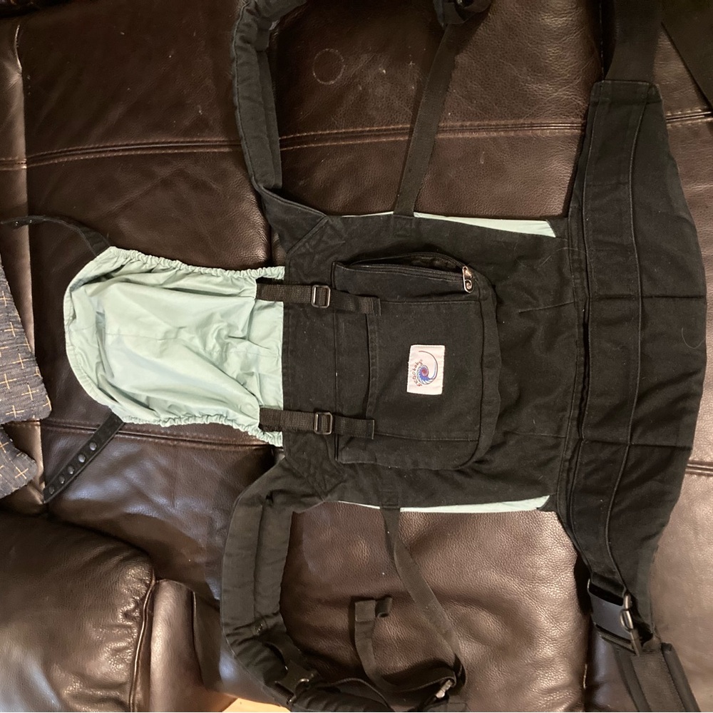 Black and Mint Green Baby Ergo Carrier